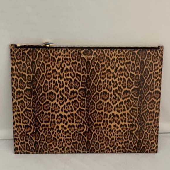 Saint Laurent Large Pouch Allover Toffee/Naturale Leather Clutch - Picture 1 of 10